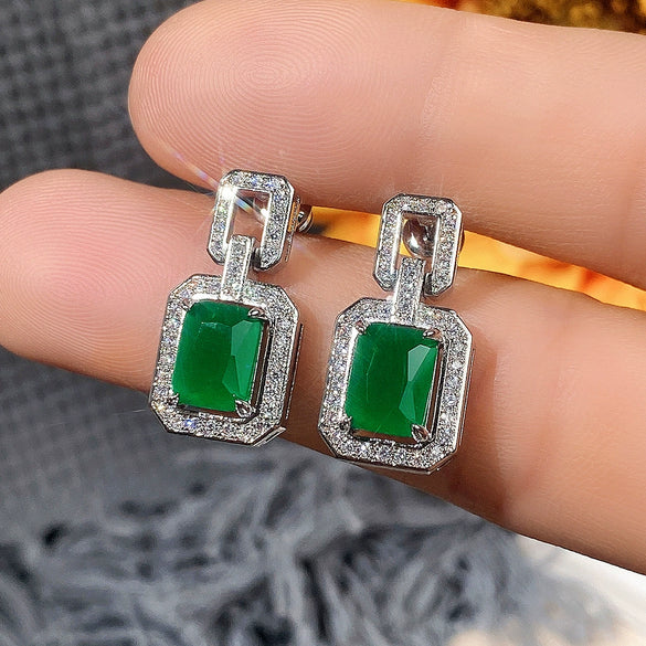 Wholesale Earrings Copper Emerald Zircon Geometric Style Rectangular