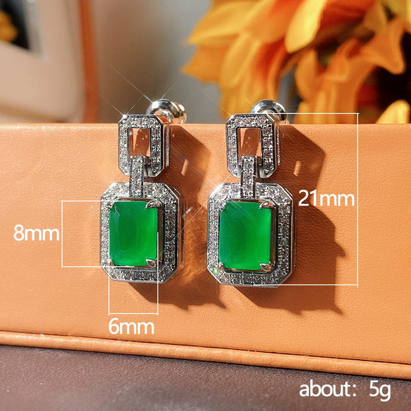 Wholesale Earrings Copper Emerald Zircon Geometric Style Rectangular