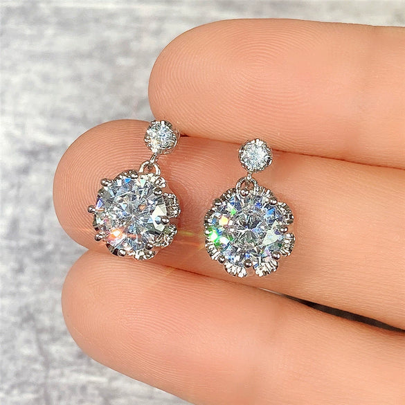 Wholesale Earrings Copper Flower Design Sparkling Diamond Zircon Accessories