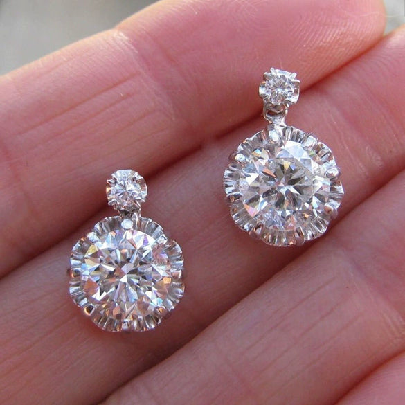 Wholesale Earrings Copper Flower Design Sparkling Diamond Zircon Accessories