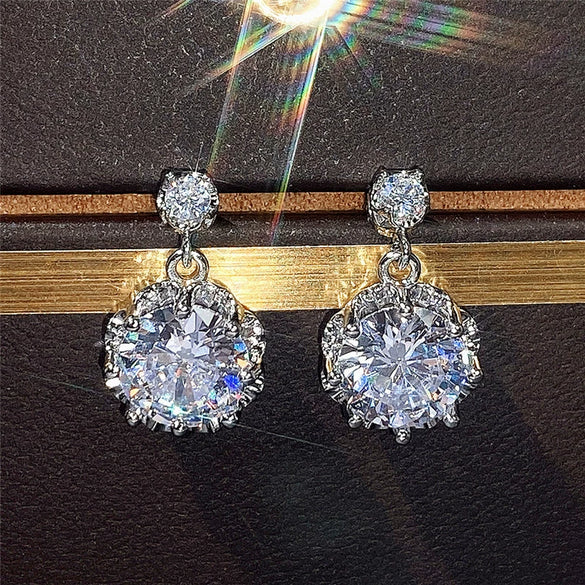 Wholesale Earrings Copper Flower Design Sparkling Diamond Zircon Accessories