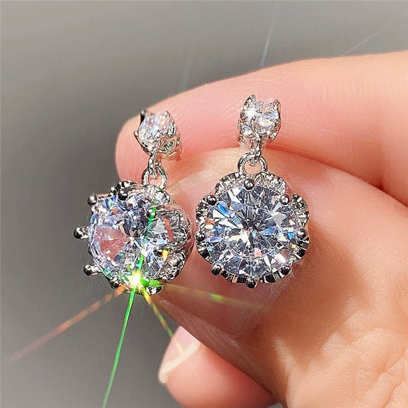 Wholesale Earrings Copper Flower Design Sparkling Diamond Zircon Accessories