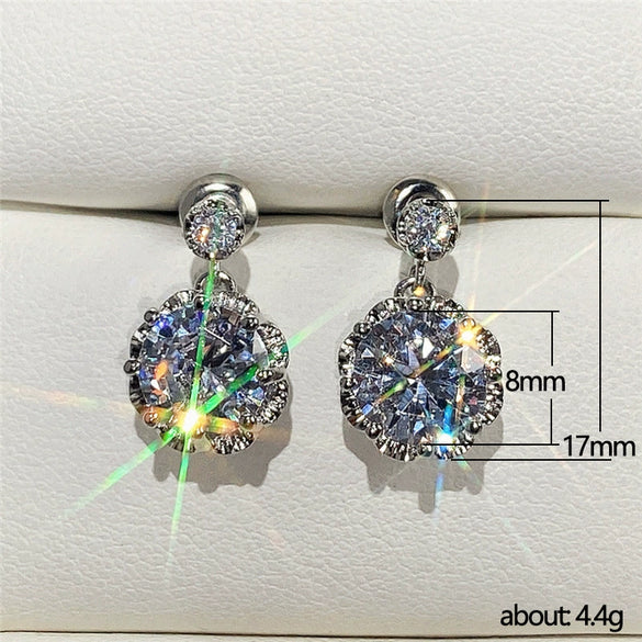 Wholesale Earrings Copper Flower Design Sparkling Diamond Zircon Accessories