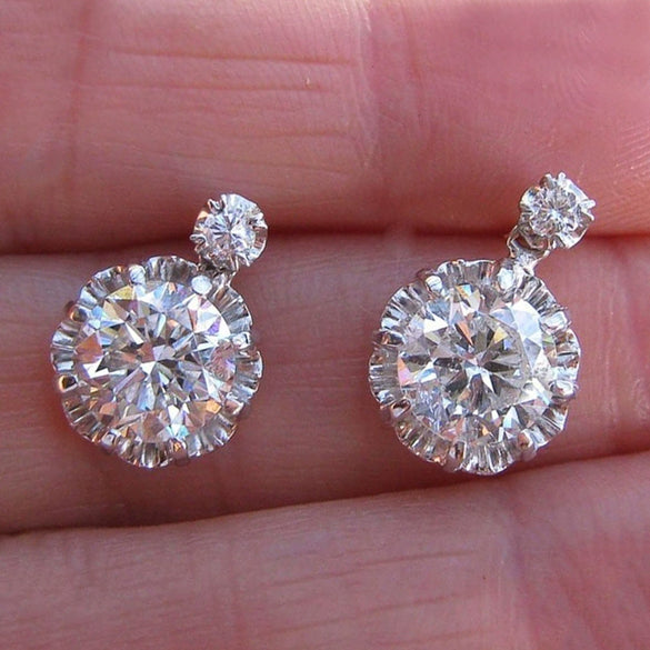 Wholesale Earrings Copper Flower Design Sparkling Diamond Zircon Accessories