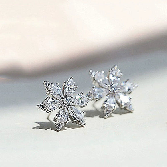 Wholesale Earrings Copper Flower Zirconia Light Luxury Minimalist Style For Women