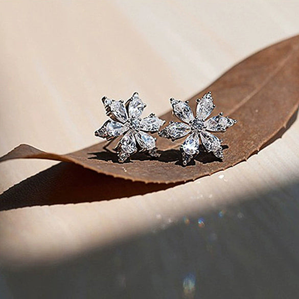 Wholesale Earrings Copper Flower Zirconia Light Luxury Minimalist Style For Women