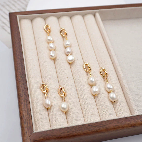 Wholesale Earrings Copper Freshwater Pearl Retro Geometric Handmade For Women