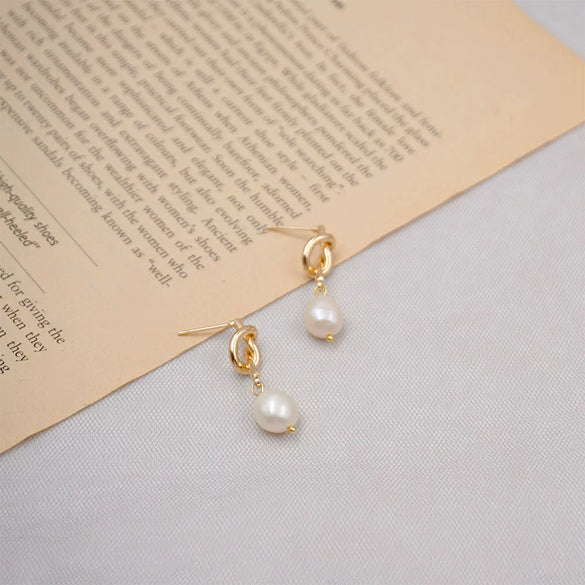 Wholesale Earrings Copper Freshwater Pearl Retro Geometric Handmade For Women