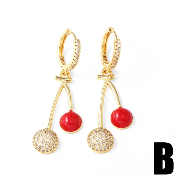 Wholesale Earrings Copper Fruit Cherry Design Electroplating