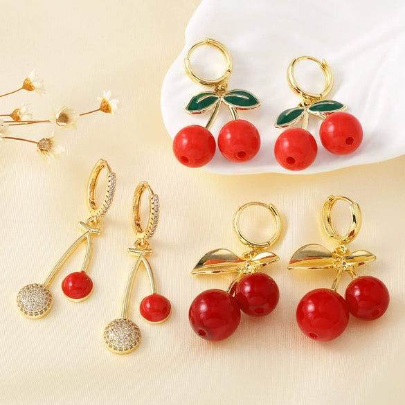 Wholesale Earrings Copper Fruit Cherry Design Electroplating