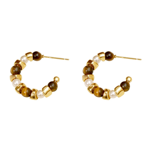Wholesale Earrings Copper Geometric Cshaped Tiger's Eye Electroplating For Women Minimalist Light Luxury French Retro Style
