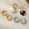 Wholesale Earrings Copper Geometric Heart Cshaped Retro Enamel Asymmetric Zircon Inlaid Electroplating