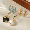 Wholesale Earrings Copper Geometric Heart Cshaped Retro Enamel Asymmetric Zircon Inlaid Electroplating