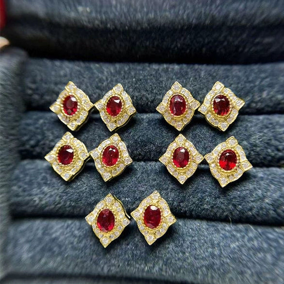 Wholesale Earrings Copper Geometric Retro Imitation Red Corundum Zircon For Women
