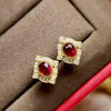 Wholesale Earrings Copper Geometric Retro Imitation Red Corundum Zircon For Women