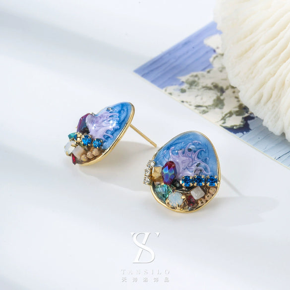 Wholesale Earrings Copper Geometric Retro Oil Painting Style Electroplating For Women