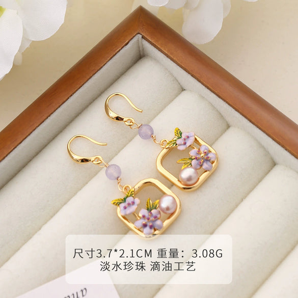 Wholesale Earrings Copper Geometric Retro Oil Painting Style Electroplating For Women