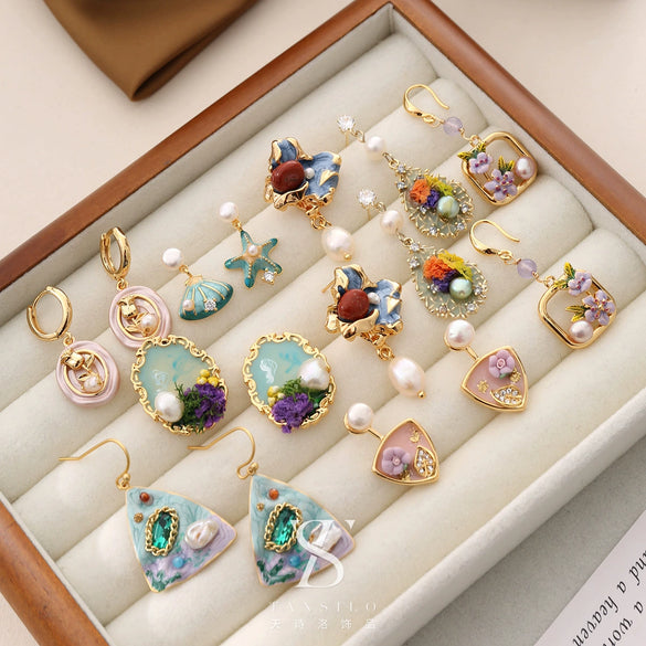 Wholesale Earrings Copper Geometric Retro Oil Painting Style Electroplating For Women