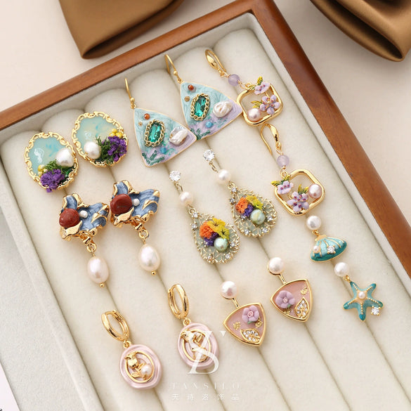 Wholesale Earrings Copper Geometric Retro Oil Painting Style Electroplating For Women