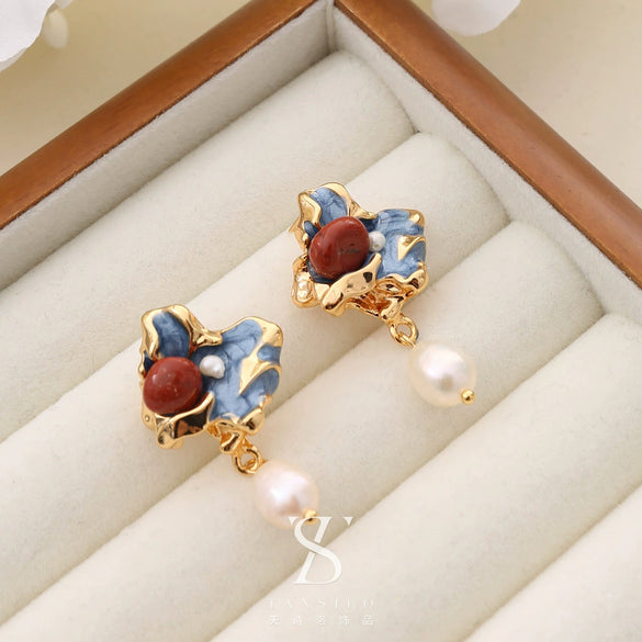 Wholesale Earrings Copper Geometric Retro Oil Painting Style Electroplating For Women