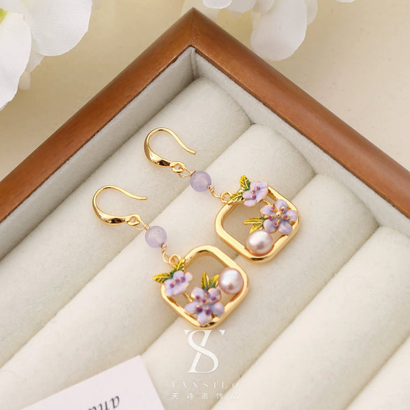 Wholesale Earrings Copper Geometric Retro Oil Painting Style Electroplating For Women