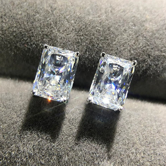 Wholesale Earrings Copper Geometric Square Diamond Zircon Fourclaw Plated White Golden Simple Ear Jewelry