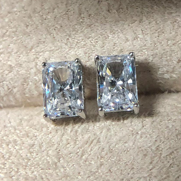 Wholesale Earrings Copper Geometric Square Diamond Zircon Fourclaw Plated White Golden Simple Ear Jewelry