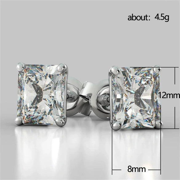 Wholesale Earrings Copper Geometric Square Diamond Zircon Fourclaw Plated White Golden Simple Ear Jewelry