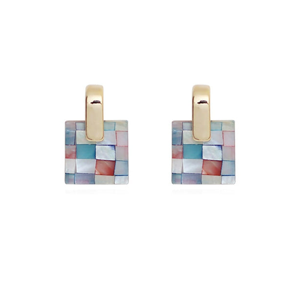 Wholesale Earrings Copper Geometric Square Shell Stitching Retro Style Electroplated