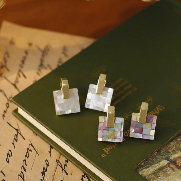 Wholesale Earrings Copper Geometric Square Shell Stitching Retro Style Electroplated