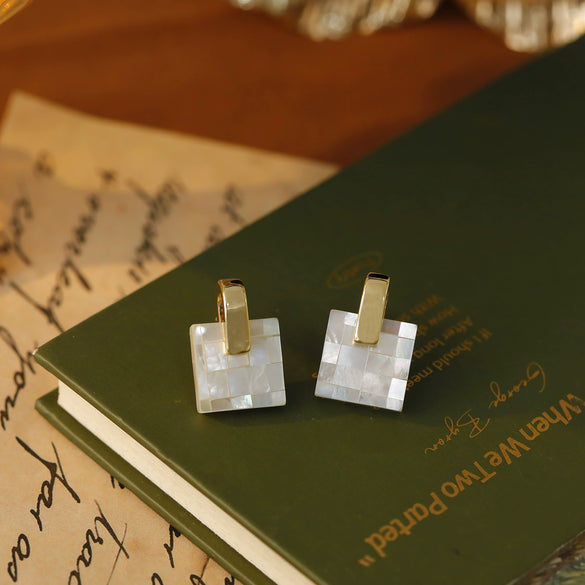 Wholesale Earrings Copper Geometric Square Shell Stitching Retro Style Electroplated