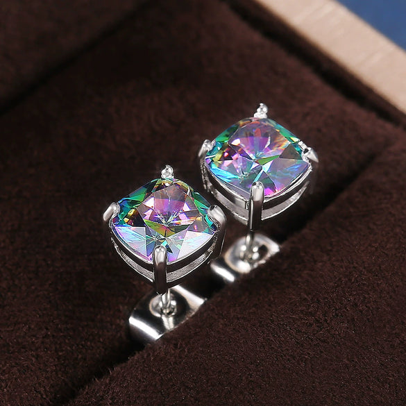 Wholesale Earrings Copper Geometric Square Zircon Women's Jewelry Set With Precious Stones