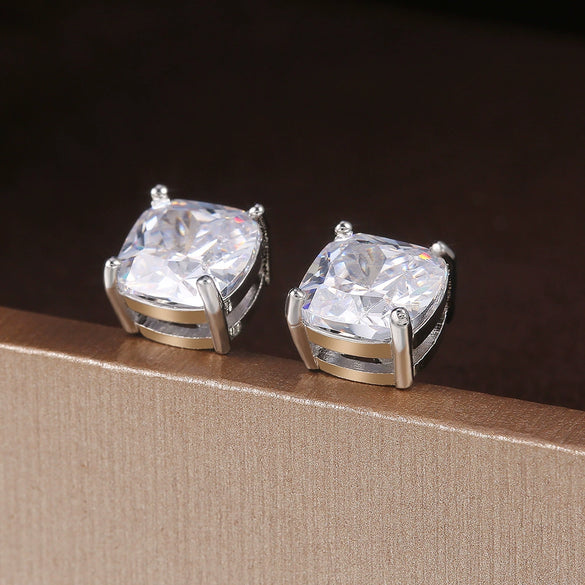 Wholesale Earrings Copper Geometric Square Zircon Women's Jewelry Set With Precious Stones