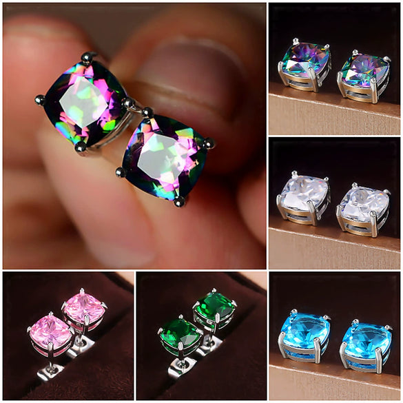 Wholesale Earrings Copper Geometric Square Zircon Women's Jewelry Set With Precious Stones