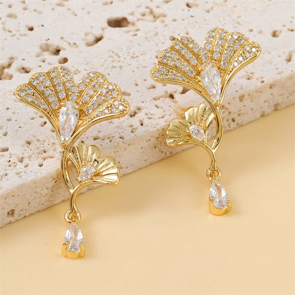 Wholesale Earrings Copper Ginkgo Leaf Shaped Simple Style Polish
