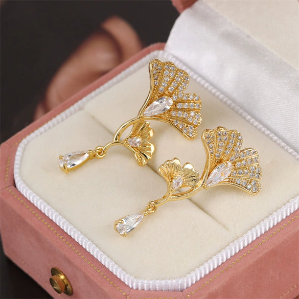 Wholesale Earrings Copper Ginkgo Leaf Shaped Simple Style Polish