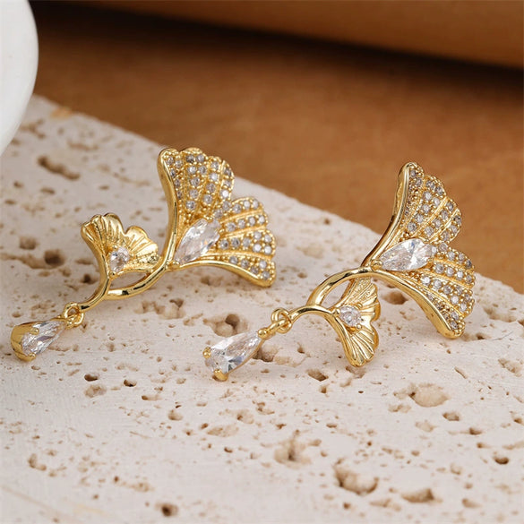 Wholesale Earrings Copper Ginkgo Leaf Shaped Simple Style Polish