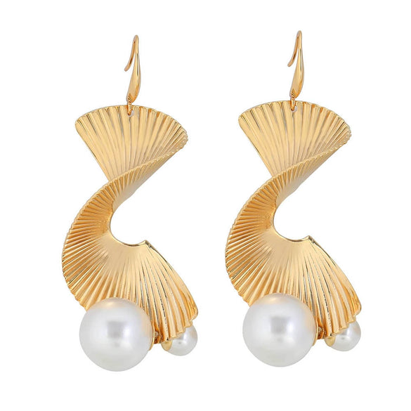 Wholesale Earrings Copper Glass Pearl Geometric Light Luxury Retro Tassel 18K Gold Plated