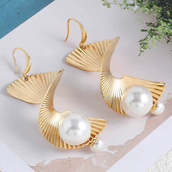Wholesale Earrings Copper Glass Pearl Geometric Light Luxury Retro Tassel 18K Gold Plated
