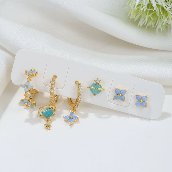 Wholesale Earrings Copper Gold White K Inlaid Zircon Lovely Geometric Plant Flowers Style For Women