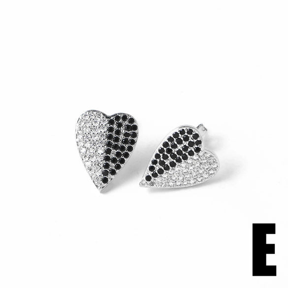 Wholesale Earrings Copper Heart Shape Electroplated Inlaid Zircon For Women
