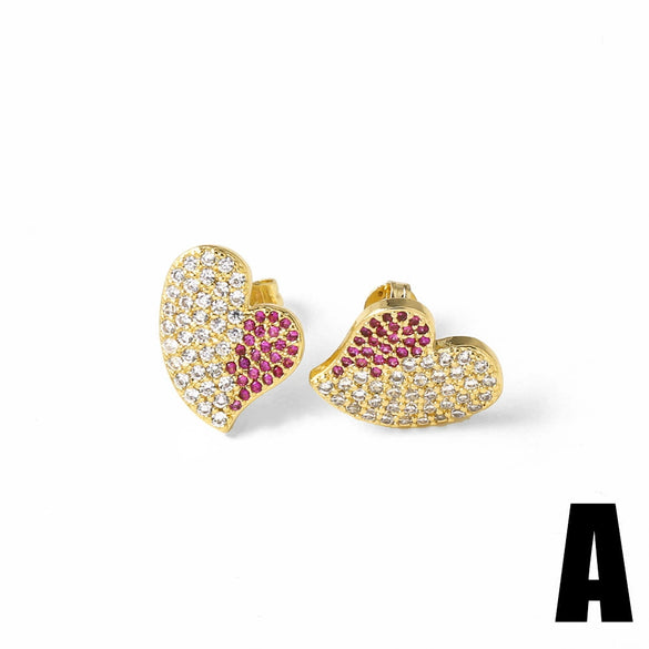 Wholesale Earrings Copper Heart Shape Electroplated Inlaid Zircon For Women