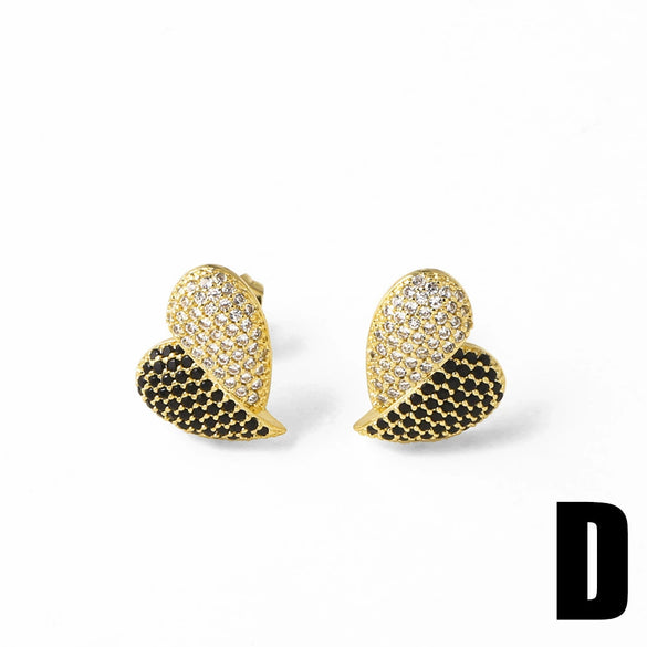Wholesale Earrings Copper Heart Shape Electroplated Inlaid Zircon For Women