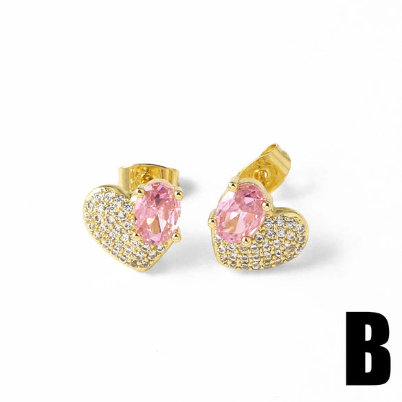 Wholesale Earrings Copper Heart Shape Electroplated Inlaid Zircon For Women