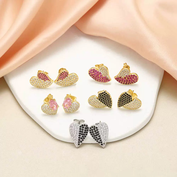 Wholesale Earrings Copper Heart Shape Electroplated Inlaid Zircon For Women