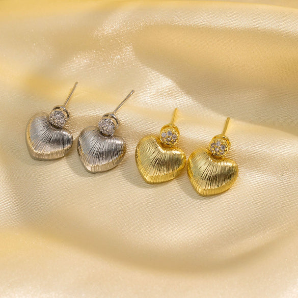 Wholesale Earrings Copper Heart Shape Electroplating Minimalist Style For Women