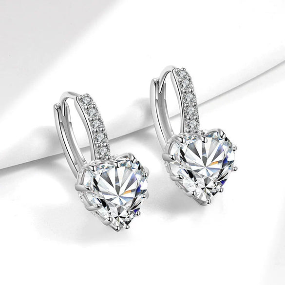 Wholesale Earrings Copper Heartshaped Geometric Inlaid Zircon Electroplated Jewelry For Girls