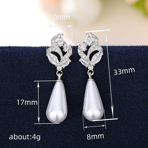 Wholesale Earrings Copper Imitation Pearl Dropshaped Flower Geometric Simple Style Women's