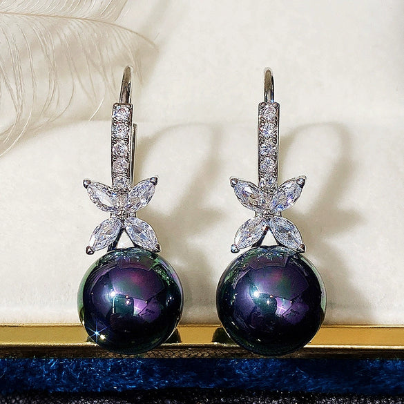 Wholesale Earrings Copper Imitation Pearl Flower Micro Set Zircon
