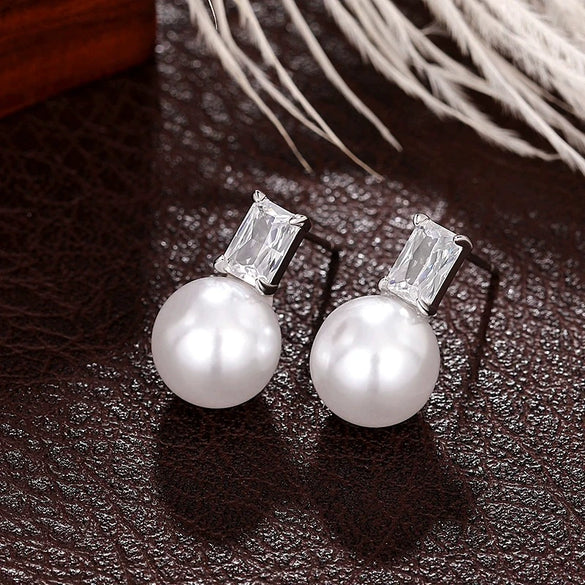 Wholesale Earrings Copper Imitation Pearl Geometric Minimalist Style